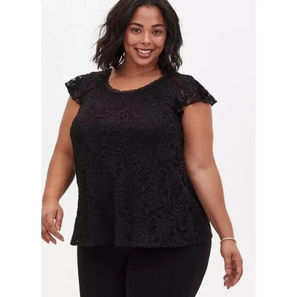 Torrid Black Floral Lace Flutter Sleeve Goth Blouse NWT Plus Size 4X